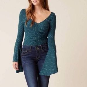 We The Free bell sleeve shirt ruching v neck S small